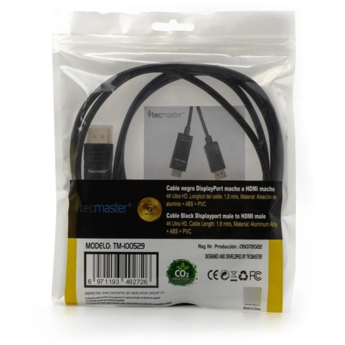 Cable DisplayPort DP a HDMI 4K Ultra HD 1.8m  - Negro - Imagen 6