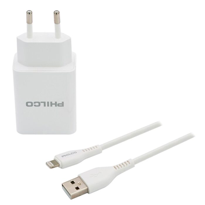 Cargador De Pared 2 USB Cable Lightning Blanco R1090 - Imagen 2