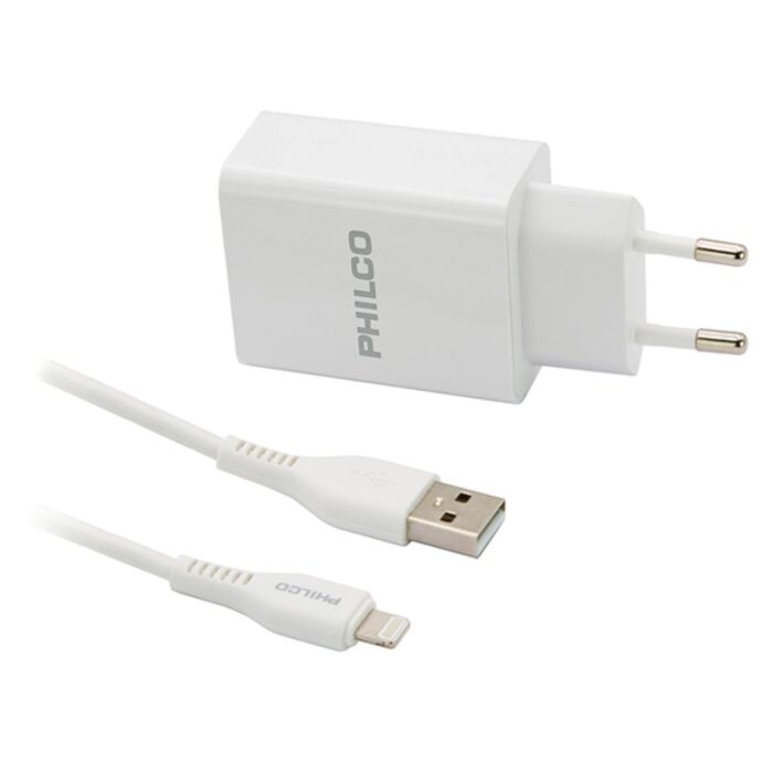 Cargador De Pared 2 USB Cable Lightning Blanco R1090 - Imagen 3