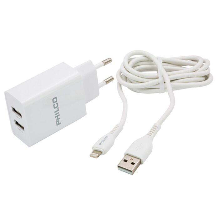 Cargador De Pared 2 USB Cable Lightning Blanco R1090 - Imagen 4