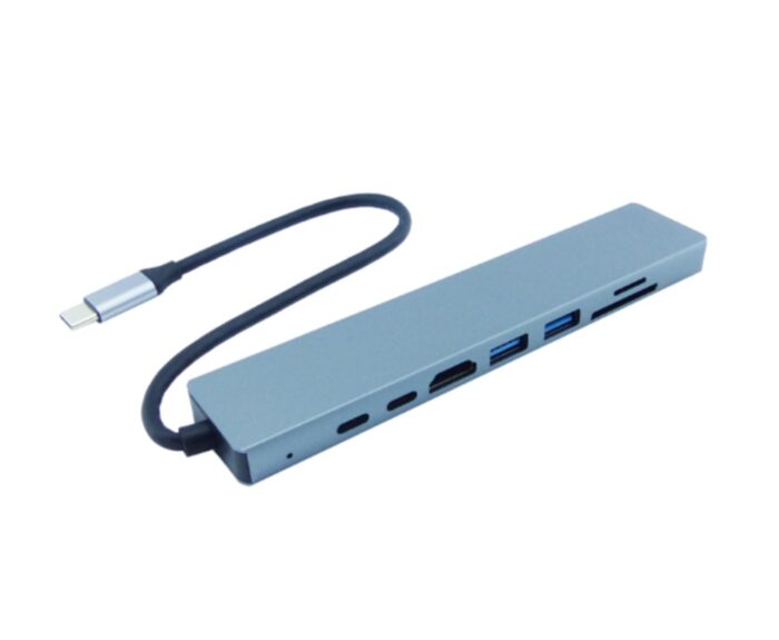 HUB Type-C 8 en 1, Con 3 USB, 2 PD, LAN, TF y SD. 3.0 En Aluminio