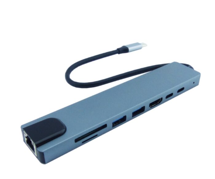 HUB Type-C 8 en 1, Con 3 USB, 2 PD, LAN, TF y SD. 3.0 En Aluminio - Imagen 2