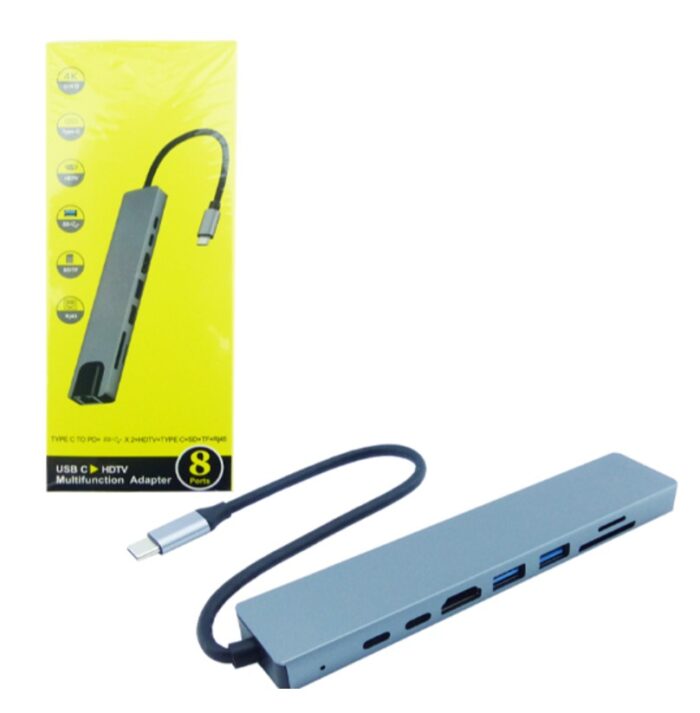HUB Type-C 8 en 1, Con 3 USB, 2 PD, LAN, TF y SD. 3.0 En Aluminio - Imagen 3