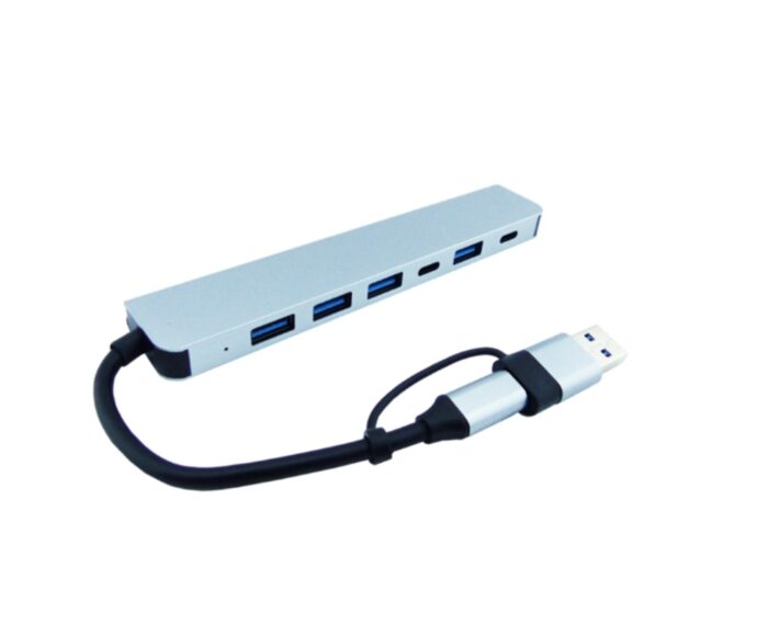 HUB 7 En 1 Doble Conector USB/Type-C para 5 Puertos USB más 2 PD En Aluminio. - Imagen 3
