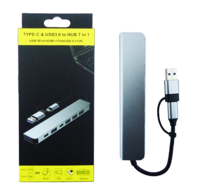 HUB 7 En 1 Doble Conector USB/Type-C para 5 Puertos USB más 2 PD En Aluminio. - Imagen 2